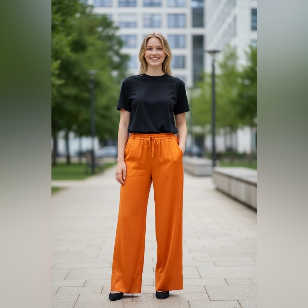 NWOT Zara Limited Edition Orange Satin Pajama Pants